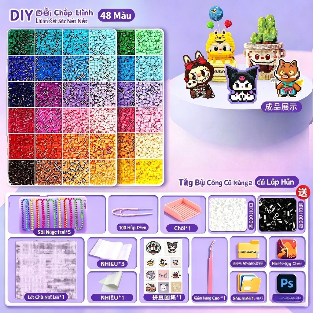 【🇻🇳Có sẵn kho】2.6mm Doudou Fusion Bean Handmade diy Gói Chất Liệu Trẻ Em Trọn Bộ Ba Chiều Bộ Dụng Cụ ủi Xếp Hình