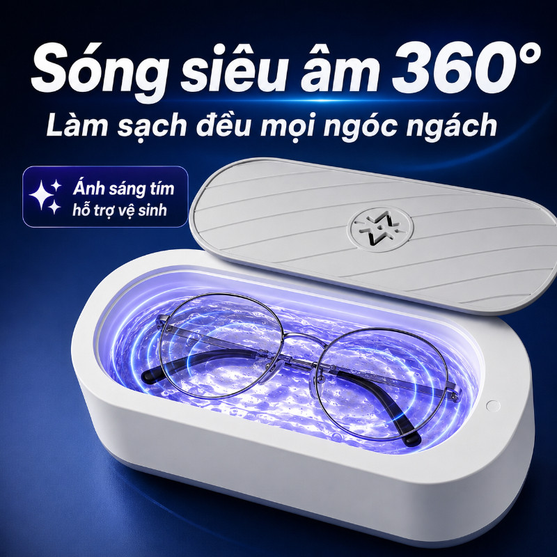 Máy Rửa Kính Siêu Âm Mini Đa Năng – Làm Sạch Kính Mắt, Trang Sức, Đồng Hồ, Khử Khuẩn Hiệu Quả Tần Số Cao