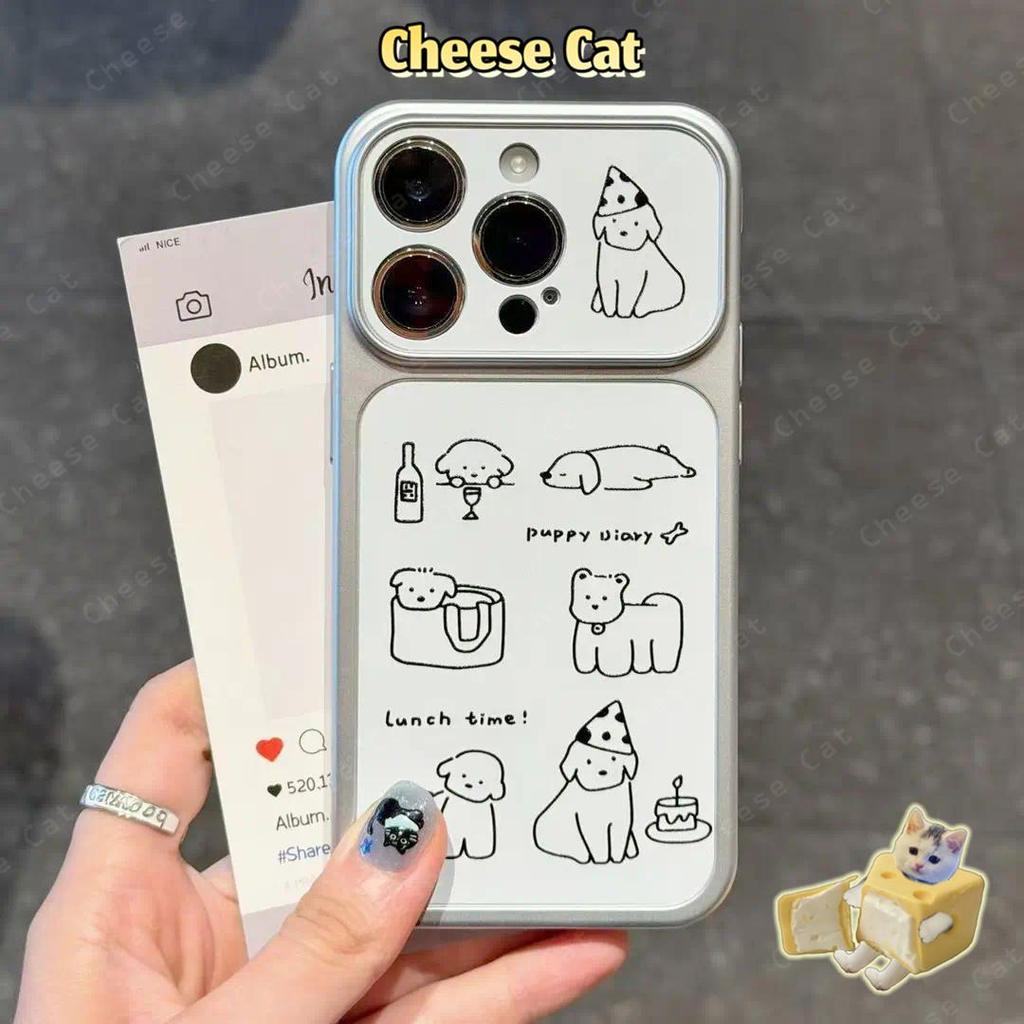 chuyển sang 17 Pro Max Ốp điện thoại da trắng cao cấp hình cún con đơn giản cho iPhone 15 16 14 11 12 13 Pro Max Xs XR