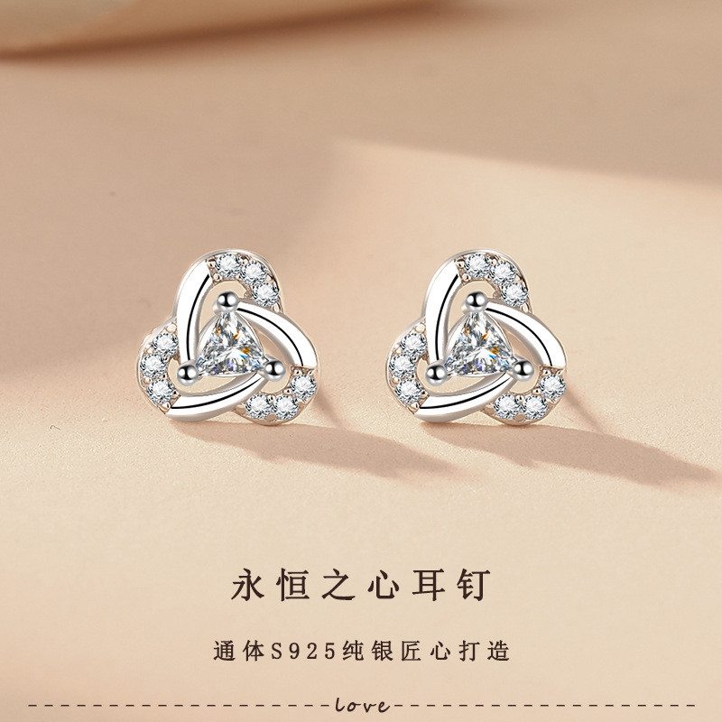 Bông tai nữ đính kim cương hình trái tim vĩnh cửu bằng bạc S925
