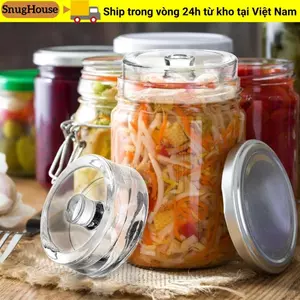 Trọng lượng thủy tinh SNUGHOUSE, Trọng lượng lên men nặng kín, Tiện ích nhà bếp lên men có tay cầm Hộp đựng nắp đậy Kimchi Làm