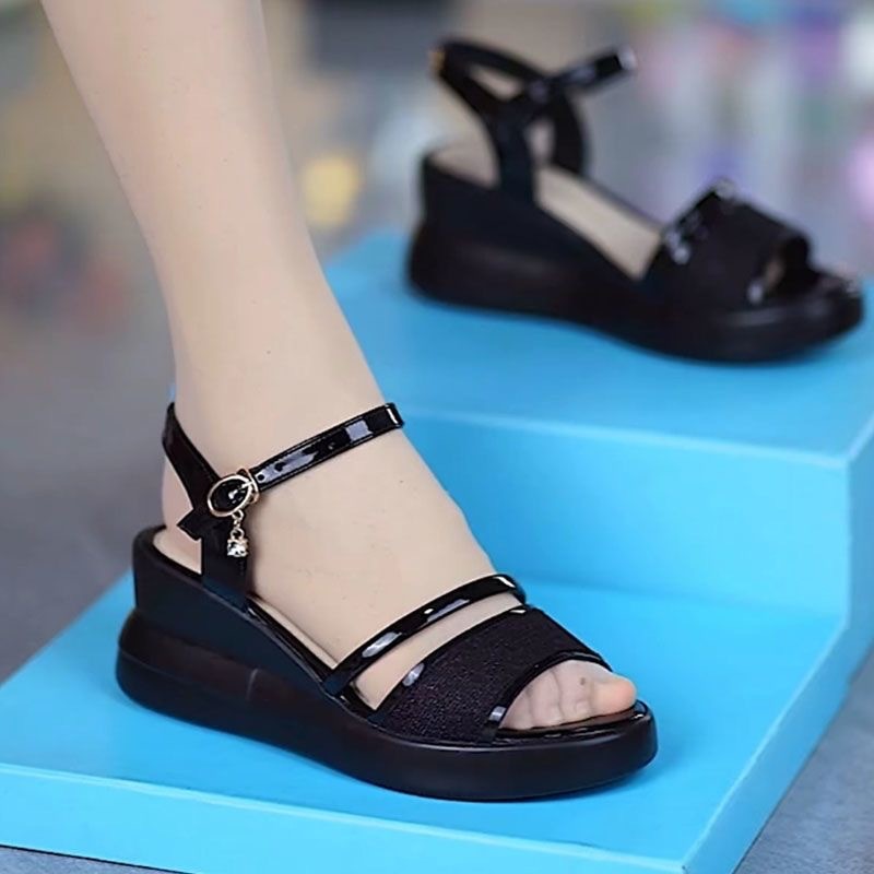 Mùa Hè Phong Cách Mới Nêm Gót Giày Sandal Nữ Đế Mềm Chống Trơn Trượt Cá Miệng Khóa Tất Cả Trận Đấu Đế Dày Bên Ngoài Chúng Tôi