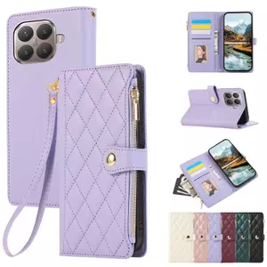 YJD Ốp Lưng Cho Xiaomi 17T Pro Kim Cương Lưới Da Dây Kéo Nhiều Khe Cắm Thẻ Dây Đeo Tay Chống Rơi Vỏ Điện Thoại