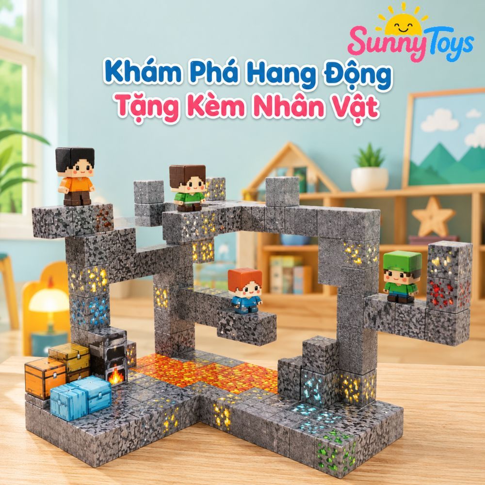 Bộ Lắp Ráp Magnacraft SunnyToys 200 Khối - Nam Châm Từ Tính Kèm Nhân Vật, Bé Xây Dựng Thế Giới Game