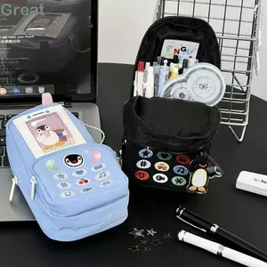Bút Chì TUYỆT VỜI, Túi Đựng Bút Thêu Chim Cánh Cụt, Kawaii Dung Tích Lớn Hình Điện Thoại Văn Phòng Phẩm Người Tổ Chức Quà Tặng Học Sinh