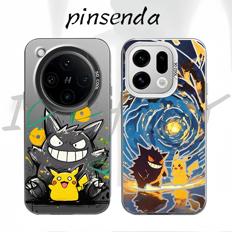 Dành cho Oppo Find X9 Ultra X9 Pro X8 Pro X7 Ultra Reno 15 Pro 15F 14F 13F “Pikachu Gengar ” Vỏ điện thoại cứng mờ siêu nhỏ / Vỏ Oppo chống sốc viền mềm