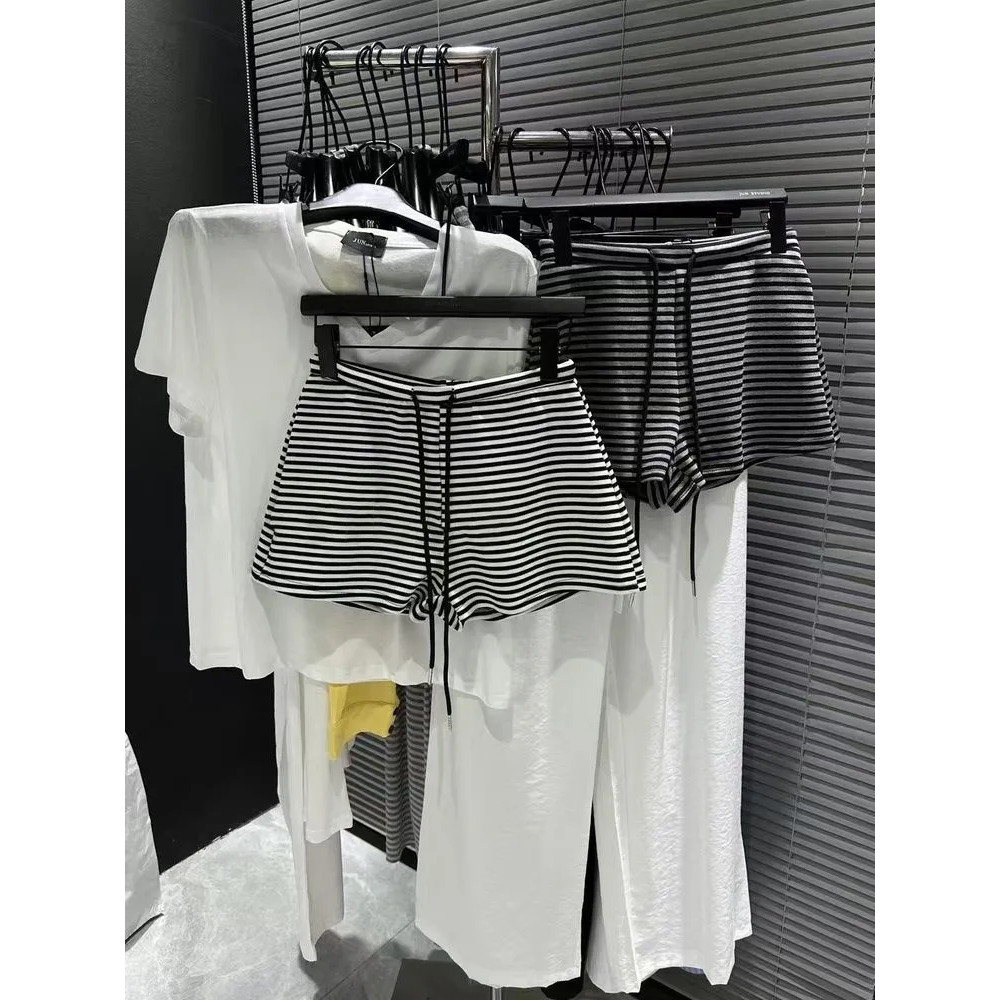 Quần Short Nữ Phong Cách Hàn Quốc Mới Đơn Giản Dây Rút Sọc Thường Ngày Rời