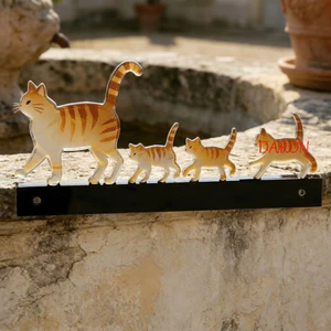 Tượng Gia Đình Mèo DARON, Trang Trí Mèo Đi Bộ Acrylic Dễ Thương, Trang Trí Nghệ Thuật 2D Flat Art Cat Đồ Trang Trí Gia Đình Sân Bãi Cỏ