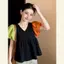 Áo tay phồng màu tương phản dáng ôm hơn Thời trang Phong cách phương Tây Niche Phong cách chống va chạm Áo sơ mi đen siêu đẹp cao cấp dành cho nữ
