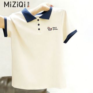 [MIZIQI] Áo thun ngắn tay cổ áo phong cách Preppy dành cho nữ, Áo thun ngắn tay cao cấp cổ Polo