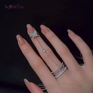 AqToCna Mới Bướm sel Nhẫn Nữ Nhẫn Đôi Ngón Tay Dây Chuyền Punk Nhẫn Trang Sức Nữ Thời Trang HipHop Trang Sức AqToCna