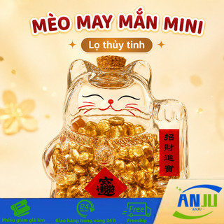 Heo tiết kiệm mèo may mắn mini lọ thủy tinh đựng tiền trang trí bàn học bé cao cấp dễ thương