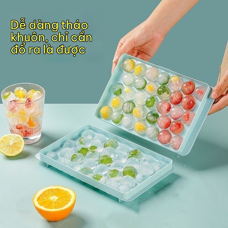 [GIẢM 25%] Khay Silicon Làm Đá 33 Viên Tròn Có Nắp 2.5cm An Toàn Thực Phẩm Dễ Lấy Xếp Chồng Uống Bia Cocktail Trái Cây