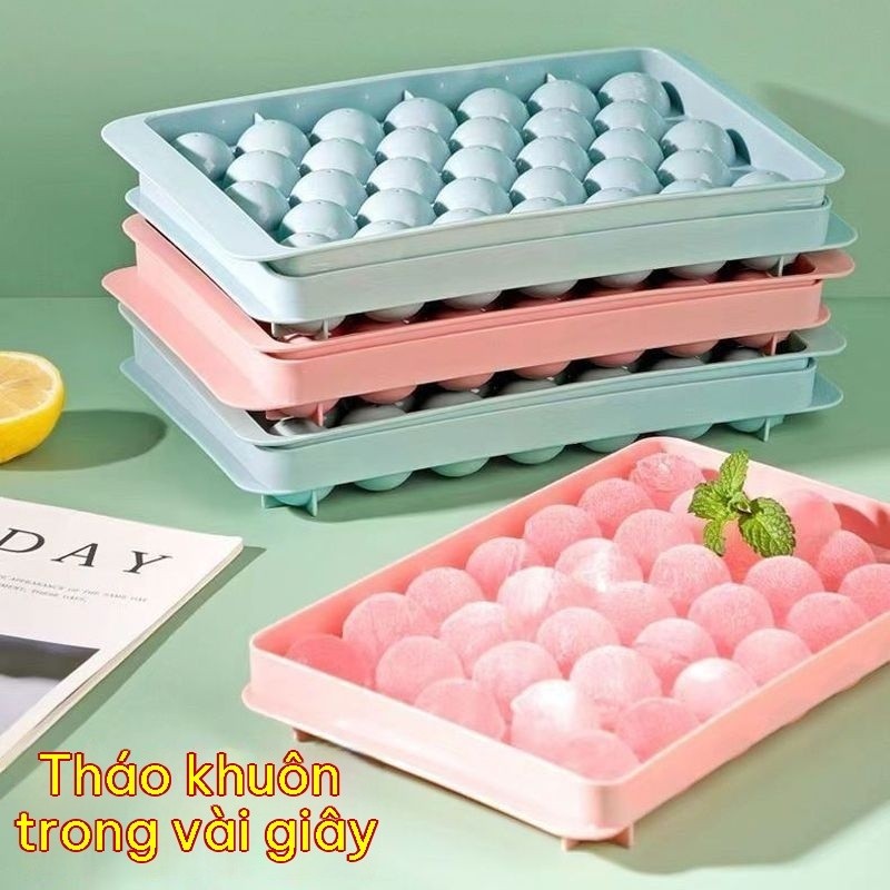 [GIẢM 25%] Khay Silicon Làm Đá 33 Viên Tròn Có Nắp 2.5cm An Toàn Thực Phẩm Dễ Lấy Xếp Chồng Uống Bia Cocktail Trái Cây