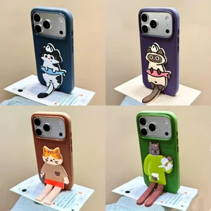 Fox Cat Silicone Bracket Tech Fabric Leather Phone Case cho iPhone 17 Pro Max 16 15 Pro Vỏ bảo vệ chống sốc