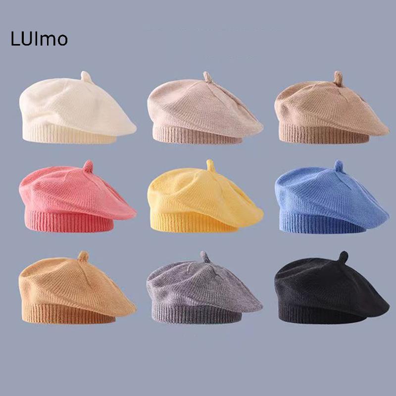 LUImo Hoa Bé Mũ Nồi Màu Trơn Mùa Đông Ấm Áp Dệt Kim Mũ Bò Cho Trẻ Sơ Sinh Bé Gái Hàn Quốc Tập Đi Công Chúa Nghệ Sĩ Họa Sĩ Mũ SBS