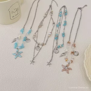Sao Biển Vỏ Vòng Cổ Nữ Sỏi Xếp Chồng Vòng Cổ Bên bờ Biển Phong Cách Kỳ Nghỉ Xương Đòn Dây Chuyền Không Khí Phụ Kiện Vòng Cổ