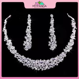 MYPANDA Nữ Kim Cương Giả Cổ Pha Lê Bông Tai Nelace Bộ Trang Sức Tiệc Cưới.