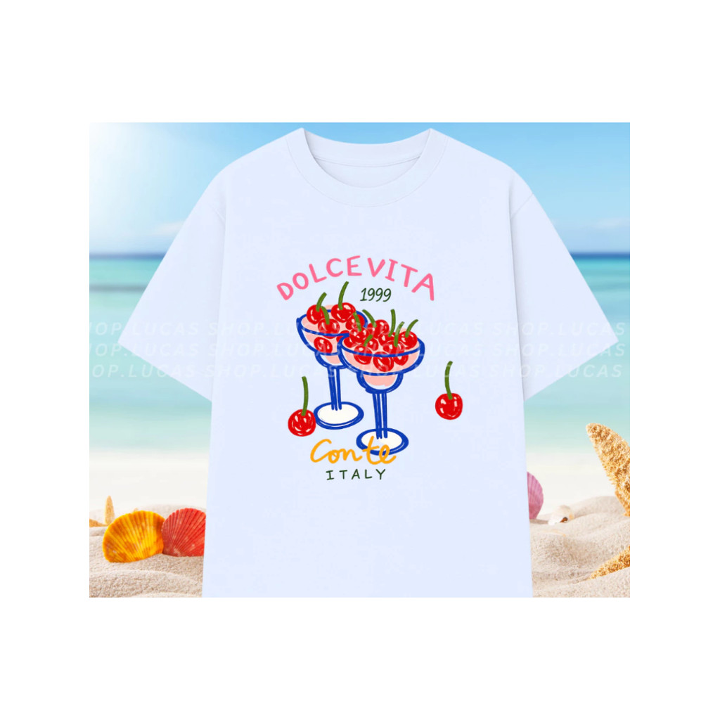 （Giao hàng 24h）Angela Áo Thun Mùa Hè Đi Biển Trái Cây Nam Nữ Unisex In Hình Summer Vibes Cổ Tròn Chất Cotton
