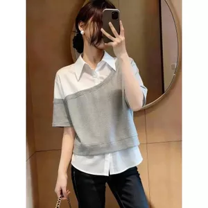 Thiết kế Cảm giác tương phản Áo thun hai mảnh giả Kích thước lớn Thời trang sang trọng Slimer Look Top