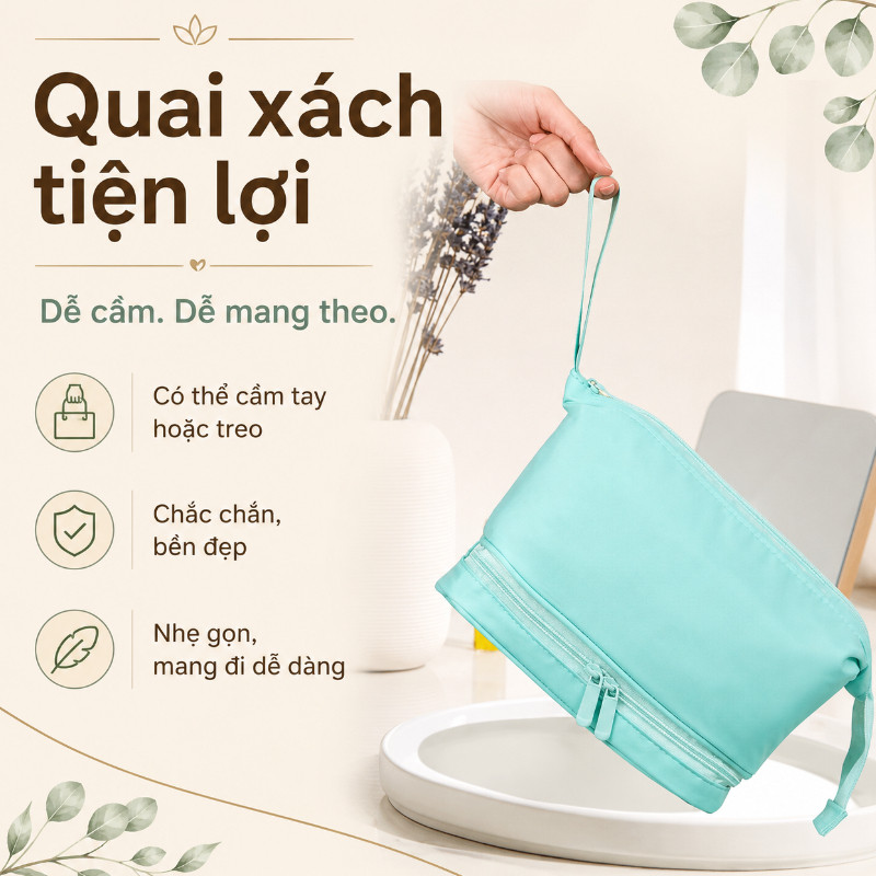Túi đựng Mỹ Phẩm 2 Ngăn, Thiết Kế Thông Minh, Chống Thấm Nước, Gọn Gàng, Phong Cách Du Lịch