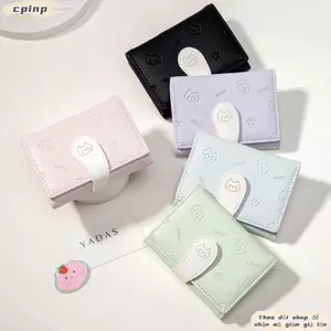 CPINCP Ví nhỏ ngắn dễ thương, Túi ID thời trang bé gái Ví in hình mèo con, Dây đeo khóa PU Ví đựng tiền xu Túi đựng tiền nữ