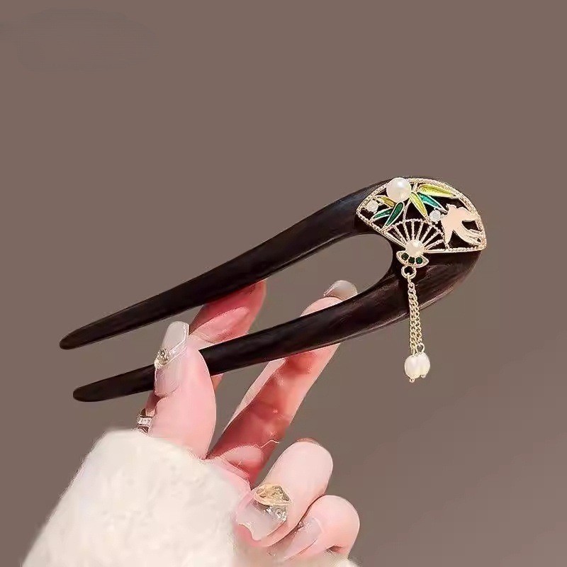 MAUROPOLI Phong Cách Trung Hoa Mới Tóc Cây Mun Cổ Hình Chữ U Tua Rua Bước Lắc Sườn Xám Hanfu Pan Tóc Cảm Giác Cao Cấp Kẹp Tóc Phong Cách Trung Hoa