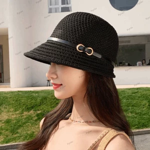 Mũ xô rơm PYCOU, Mũ chống nắng vành rộng thoáng khí, Mũ ngư dân chống tia cực tím nhẹ thời trang dành cho nữ