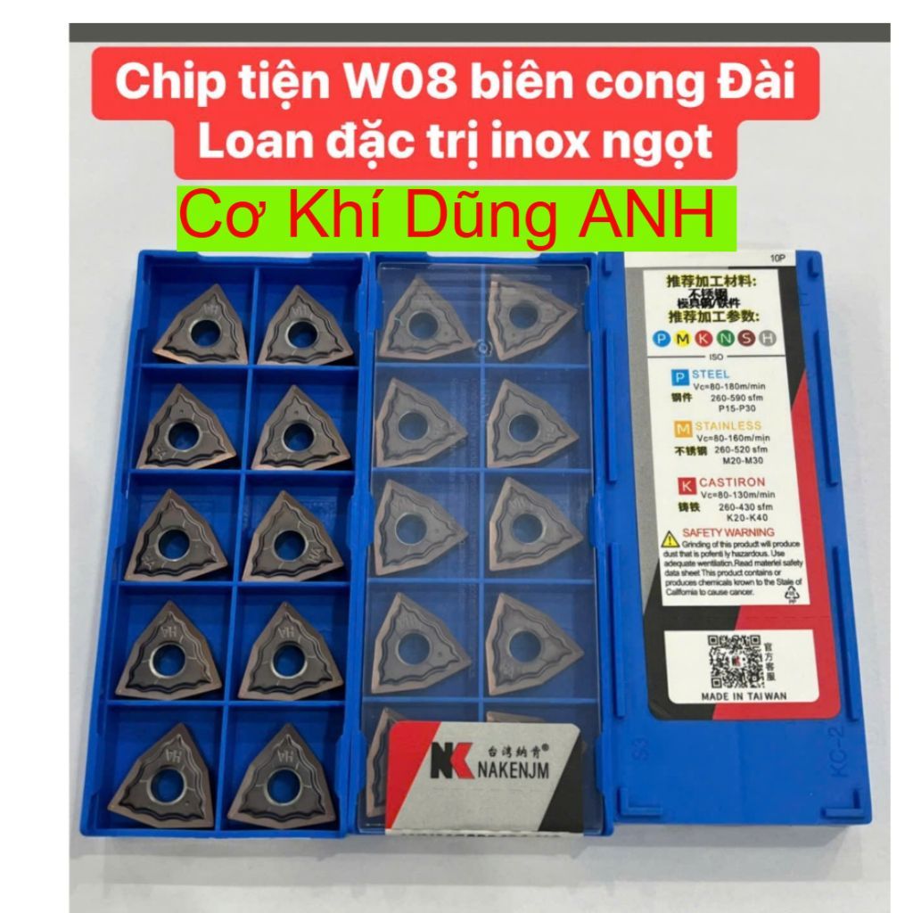 Chip W08 biên cong Đài Loan tiện thép inox rất ngọt