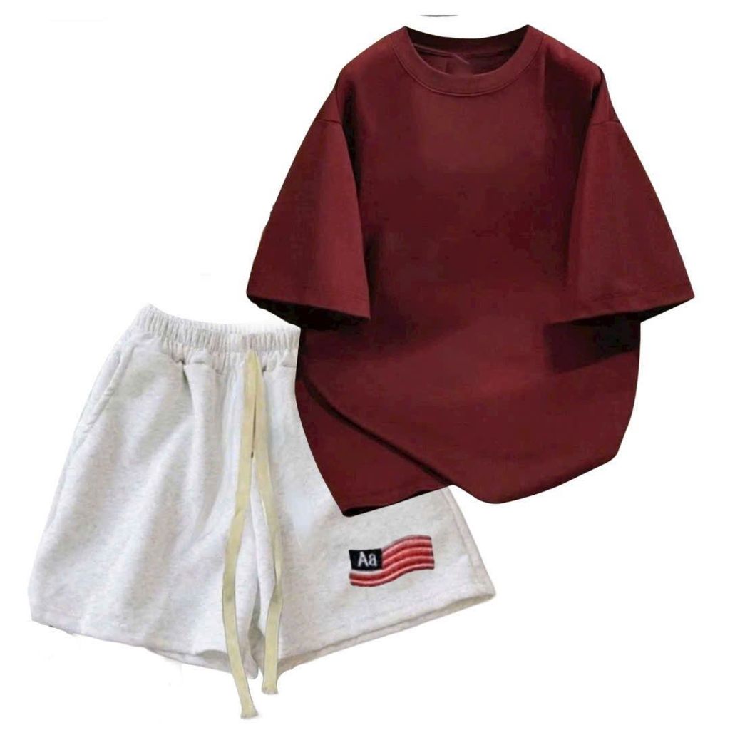 sét bộ nữ quần đùi cộc màu XÁM TIÊU cờ mỹ  AAA  dáng ngắn dây bản to  + mix phông trơn COTTON MÁT-thoitrangthubio