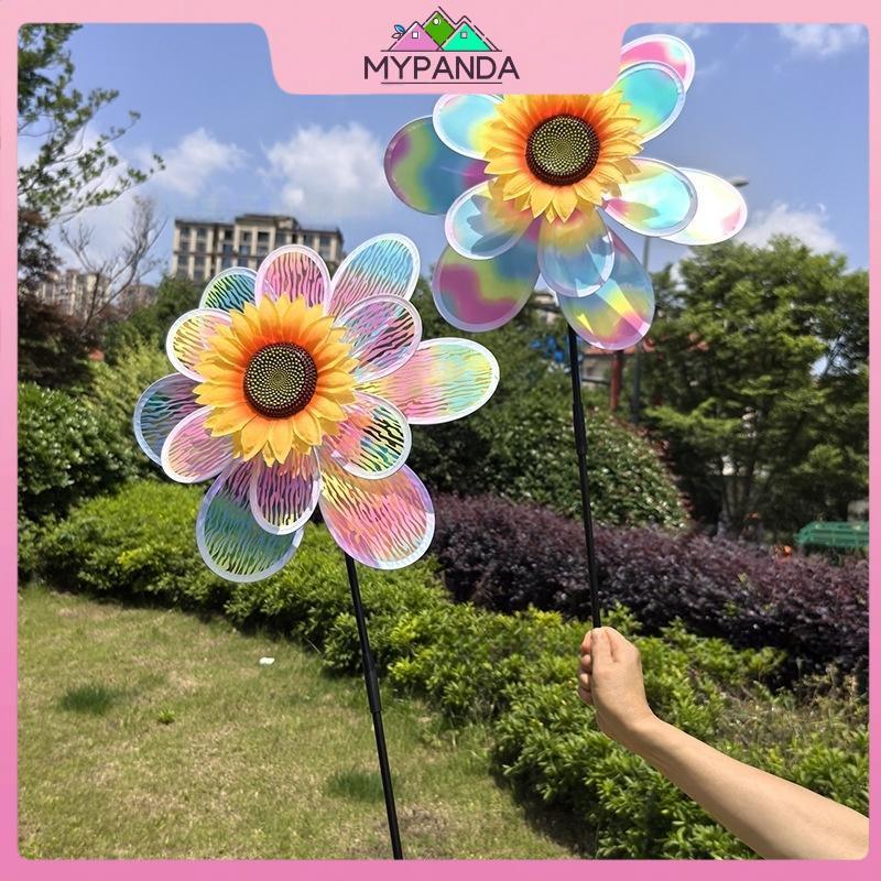 MYPANDA 1 Mảnh Phim Nhiều Màu Sắc Ảo Ảnh Ngọn Lửa Đổi Màu Hướng Dương Cối Xay Gió Hai Lớp Gió Spinner Đồ Chơi Trẻ Em Trang Trí Sân Vườn Ngoài Trời.