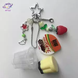 HFTOY 1 Cái Hình Tình Yêu Móc Khóa Bánh Pudding Nhật Bản Màu Hồng Vàng Trứng Flan Charm Y2K Retro Thẩm Mỹ Đính Hạt Phụ Kiện ~