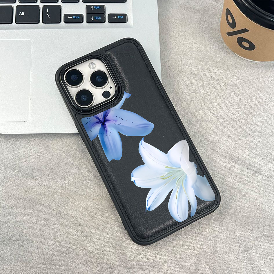 Ốp điện thoại họa tiết hoa ly xanh cho iPhone 17/16 Pro Max/15/14/13/12/11
