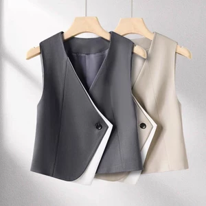 Bộ đồ màu xám Áo vest nhỏ Áo vest nữ 2025 Lớp ngắn tay có tính khí cao cấp không tay 6.4