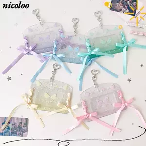 Giá đỡ Photocard 3 inch NICOLOO, Tấm bảo vệ thẻ ảnh chống nước PVC, Bền bỉ với nơ ruy băng & Móc khóa Màn hình thẻ thần tượng Kpop trong suốt Đồ dùng học tập