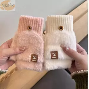 Găng Tay Nửa Ngón Dày Sang Trọng, Chống Lạnh Ấm Áp Dễ Thương Mùa Thu Đông, Viết Học Sinh