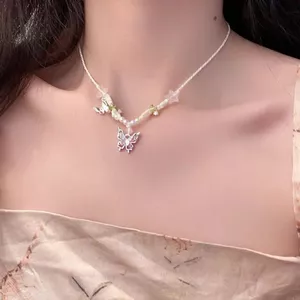 Mới Phong Cách Trung Quốc Bướm Đính Hạt Vòng Cổ Nữ Ánh Sáng Sang Trọng Độc Đáo Dệt Vòng Cổ Niche Retro Phù Hợp Với Xương Đòn Dây Chuyền Hợp Thời Trang