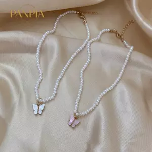 PNPIA- Mặt dây chuyền hình con bướm Opal đơn giản Nelace Dây chuyền ngọc trai giả thanh lịch Dây chuyền xương đòn hợp thời trang dành cho nữ Quà tặng