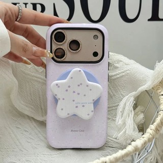 Họa tiết ngôi sao sọc màu tím với vỏ bảo vệ chân đế ngôi sao cho iPhone 11 12promax 13pro15pro 15promax 14 14promax 14pro 16 pro max 16 plus 17promax ốp lưng hai trong một