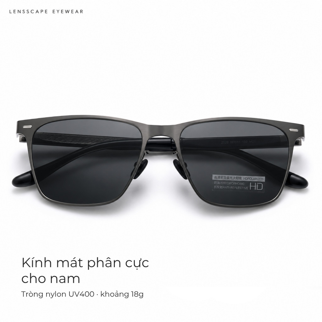 Kính mát nam phân cực dáng chữ nhật UV400 dùng đi nắng và lái xe ban ngày
