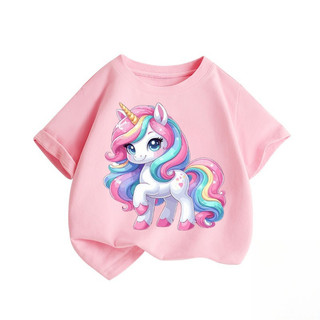 Áo thun bé gái mẫu mới Unicorn Áo phông bé gái chất cotton Mềm mịn Thoáng mát Dễ thương