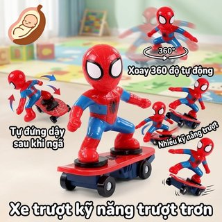 Người Nhện Đi Xe Trên Đồ Chơi Điện Ván Trượt Quay Bật Nhạc Trẻ Em ABS Điều Khiển Từ Xa