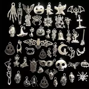 AqToCna 50 Chiếc Hỗn Hợp Halloween Bát Bộ Xương Bạc Quyến Rũ Mặt Dây DIY Trang Sức Làm AqToCna