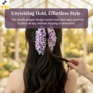 < YEI > Kẹp móng vuốt tóc Acrylic hoa cho kỳ nghỉ thanh lịch Bãi biển màu trơn trông mới