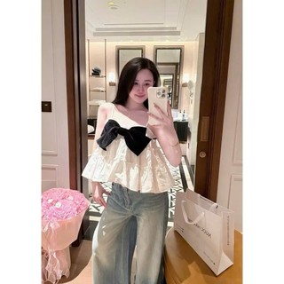 Áo 2 dây chun eo đính nơ siu xinh ảnh chụp thật, Áo hai dây tiểu thư