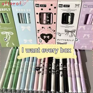 AFTEROF 4 Cái / bộ Bút Gel, Nơ Dễ Thương Nhanh Khô Bút Đen, Hoạt Hình Mềm Cầm 0.5 Mm Chữ Ký Bút Học Sinh