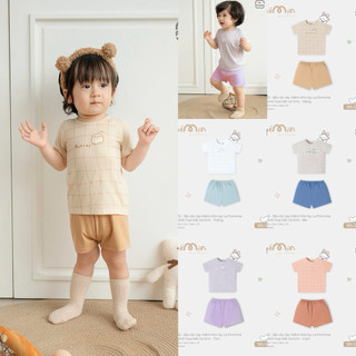 La Pomme SS26.T6.1 Bộ cộc tay mềm mịn vải phối họa tiết cá tính cho bé 6m-3y