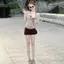 Áo thun ngắn tay ba mảnh phong cách Hot Girl + Áo yếm quấn ngực + Áo dáng rộng Bộ đồ mặc mỏng hơn mùa hè