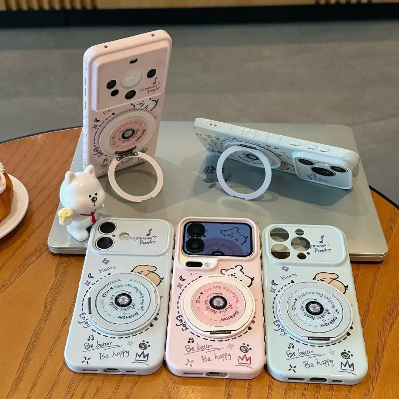 Ốp lưng iPhone cặp đôi CD record line cún con có mặt đứng xoay 360° love iP - 11/12/13/14/15/16/17/Plus/Air/Pro/Max
