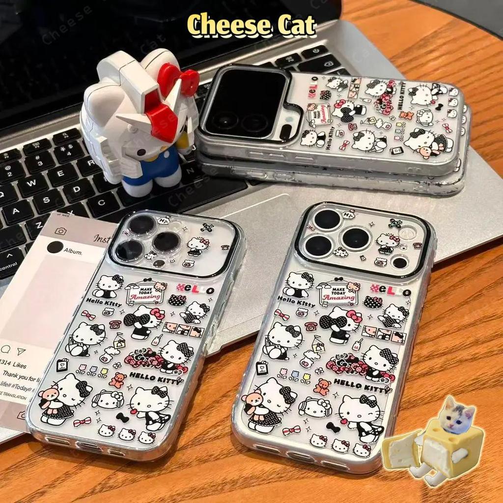 Ốp Điện Thoại Bảo Vệ Ống Kính Kitty Thời Trang Màu Đen Cho iPhone 13 14 Xs XR 11 12 15 Plus 16 12 11 17 Pro Max